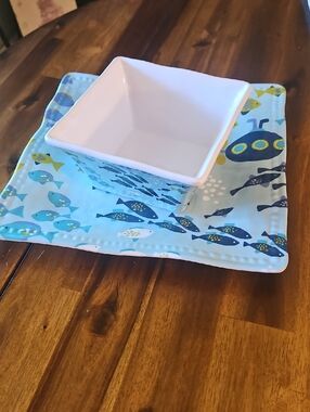 Cynthia Rowley Melamine Blue Fish Pattern Tray & Bowl Set. New